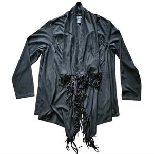 Wrangler Retro drape front cardigan with fringe black faux suede size L